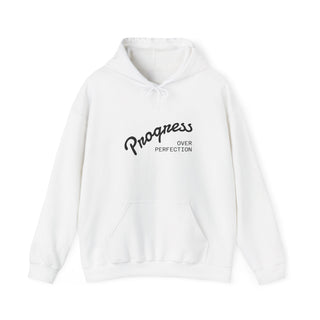 Progress Over Perfection Hoodie — Motivational White Pullover