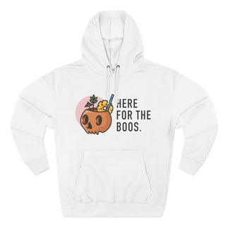 Halloween 'Here for the Boos' Hoodie — Cute Pumpkin Skull Drink Design