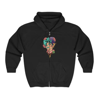 Floral Skull Zip Hoodie — Gothic Floral Portrait Full‑Zip Sweatshirt