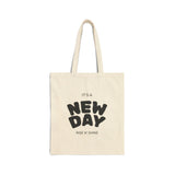 Load image into Gallery viewer, Canvas Tote Bag — "New Day" &amp; "Progress Over Perfection" Inspirational Reusable Shopper
