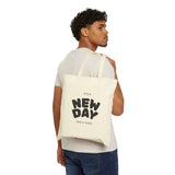 Load image into Gallery viewer, Canvas Tote Bag — "New Day" &amp; "Progress Over Perfection" Inspirational Reusable Shopper