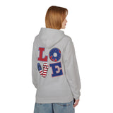 Load image into Gallery viewer, Patriotic LOVE Hoodie — American Flag &amp; Donut Graphic Pullover