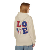 Load image into Gallery viewer, Patriotic LOVE Hoodie — American Flag &amp; Donut Graphic Pullover