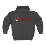 Load image into Gallery viewer, Zip Hoodie — “Wholeness” Front &amp; ‘Merica Peace Hand Back (Patriotic)
