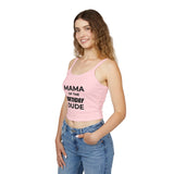 Load image into Gallery viewer, Mama of the Birthday Dude Spaghetti Tank — 'Look Mom I Made It' Women's Birthday Crop