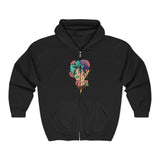 Load image into Gallery viewer, Floral Skull Zip Hoodie — Gothic Floral Portrait Full‑Zip Sweatshirt