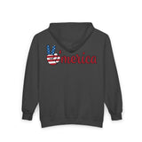 Load image into Gallery viewer, Zip Hoodie — “Wholeness” Front &amp; ‘Merica Peace Hand Back (Patriotic)
