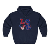 Load image into Gallery viewer, Patriotic 'LOVE' Zip Hoodie – American Flag &amp; Donut Graphic